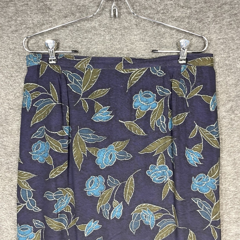 Vintage Rena Rowan Maxi Skirt 14W Blue Floral Straight Lined Slit Modest 90s - Picture 3 of 16